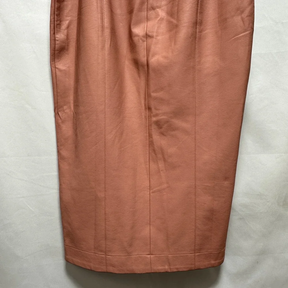 Alice Dusty Rose Faux Leather Paperbag‎ Waist Midi Skirt Belted Size Large